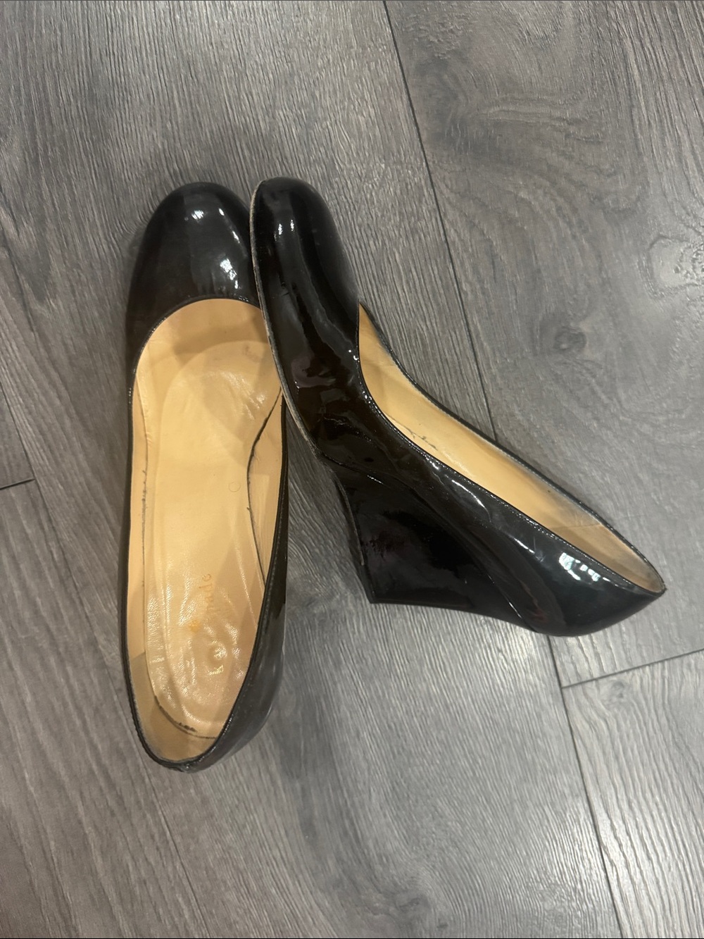 kate spade Black Patent Wedge Pumps